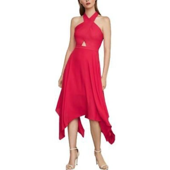 BCBGMaxAzria Dresses & Skirts - BCBGMAXAZRIA sleeveless cross-Front halter midi cocktail dress poppy red 4
